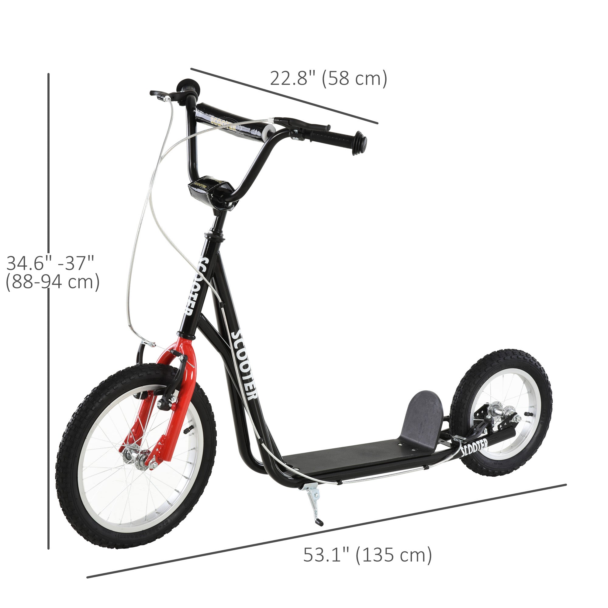 Aosom Teens Youth Kick Scooter Adjustable Handlebar Ride On Toy For 5+ w/ Front and Rear Dual Brakes Inflatable Wheels Black 