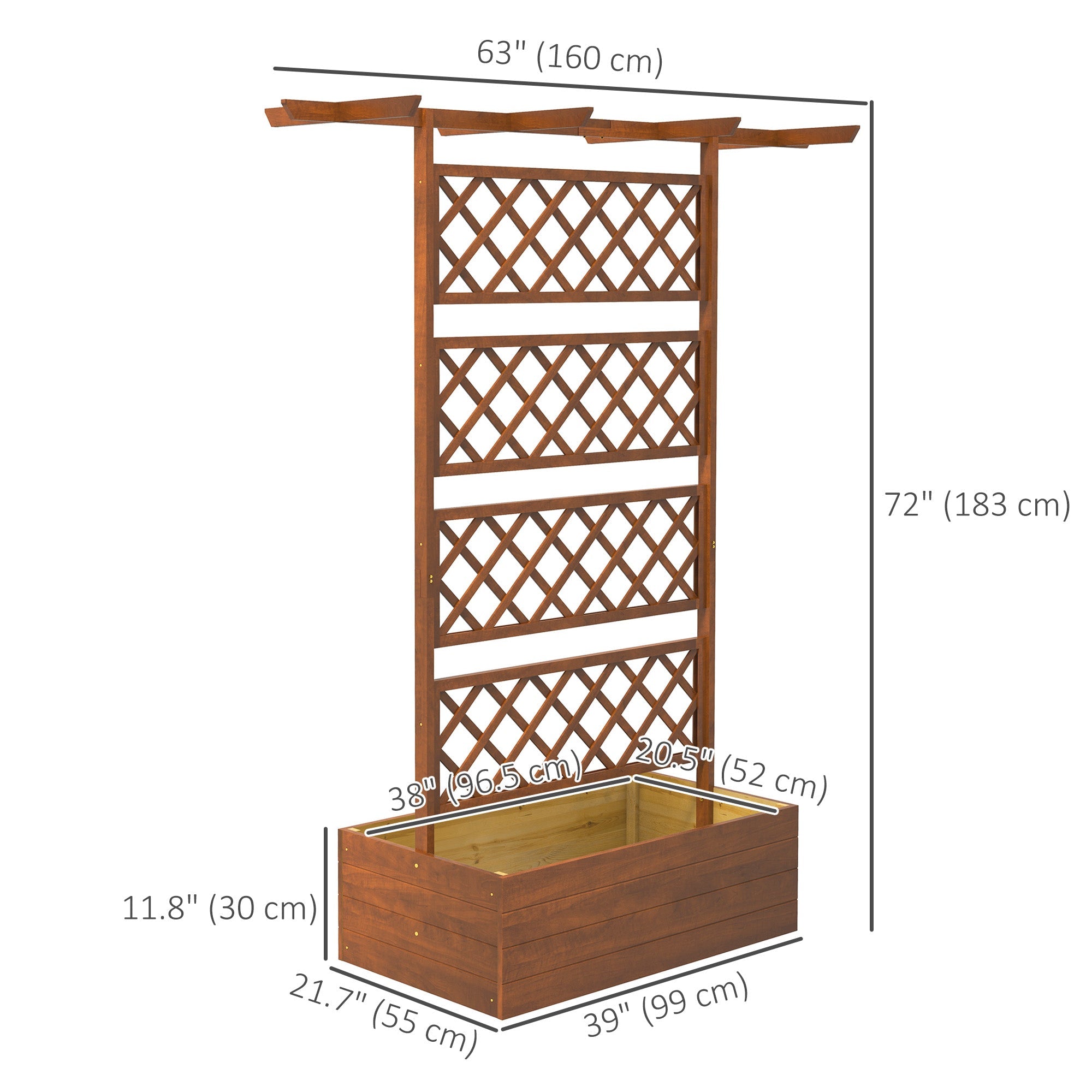 Outsunny Wooden Planter with Trellis Privacy Screen, Raised Garden Bed to Grow Vegetables, Herbs and Flowers, Orange 