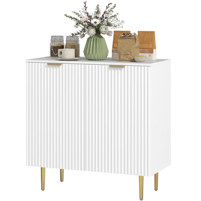 HOMCOM Modern Kitchen Storage Cabinet, Sideboard Buffet Cabinet with Adjustable Shelves and Metal Legs for Kitchen, White 