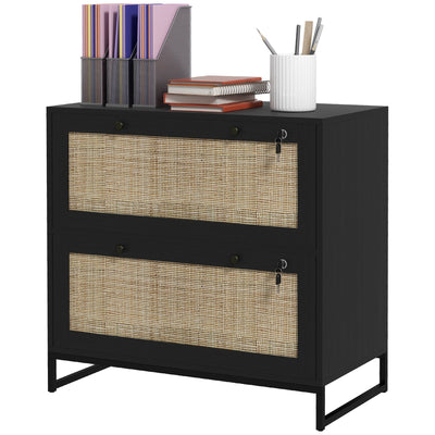 Vinsetto Boho Lockable 2 Drawer File Cabinet Adjustable Bar for Letter A4 Legal Size Black Office Storage 
