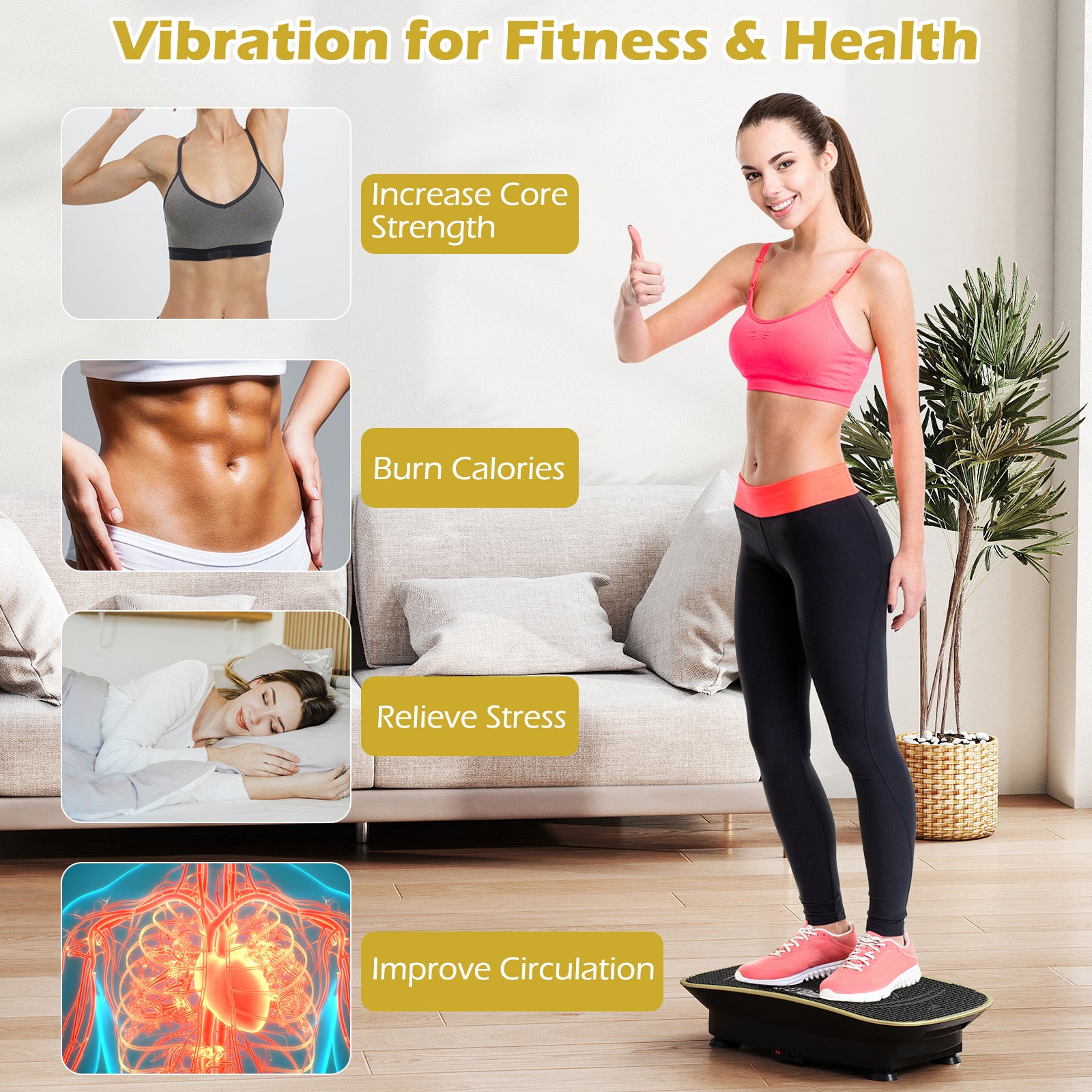 Vibration Plate Exercise Machine for Lymphatic Drainage & Full Body Workouts with 10 Speed Levels