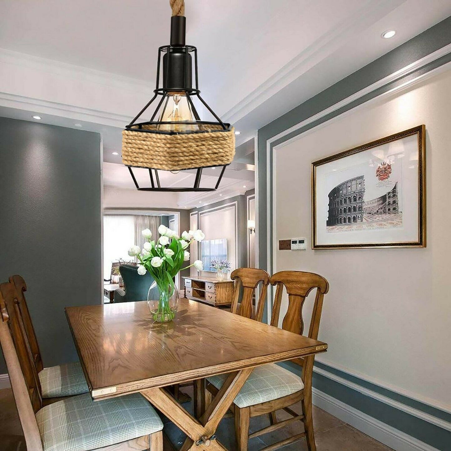 Hemp Rope Hanging Pendant Light with FREE BULB ~1063 
