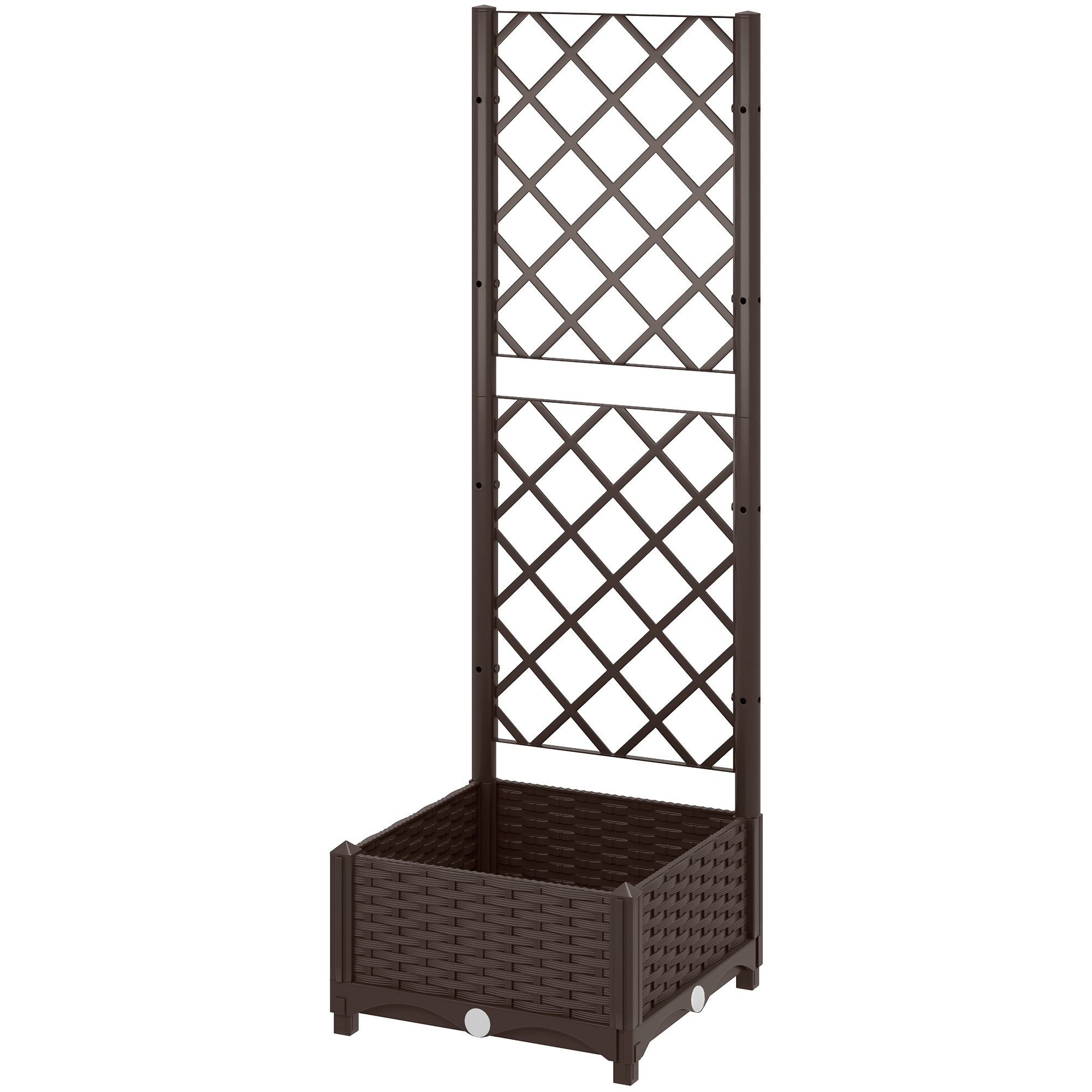 Outsunny Raised Garden Bed with Trellis, Plastic Raised Flower Bed with Drainage Holes and Drain Plugs, 16" x 16" x 48" 