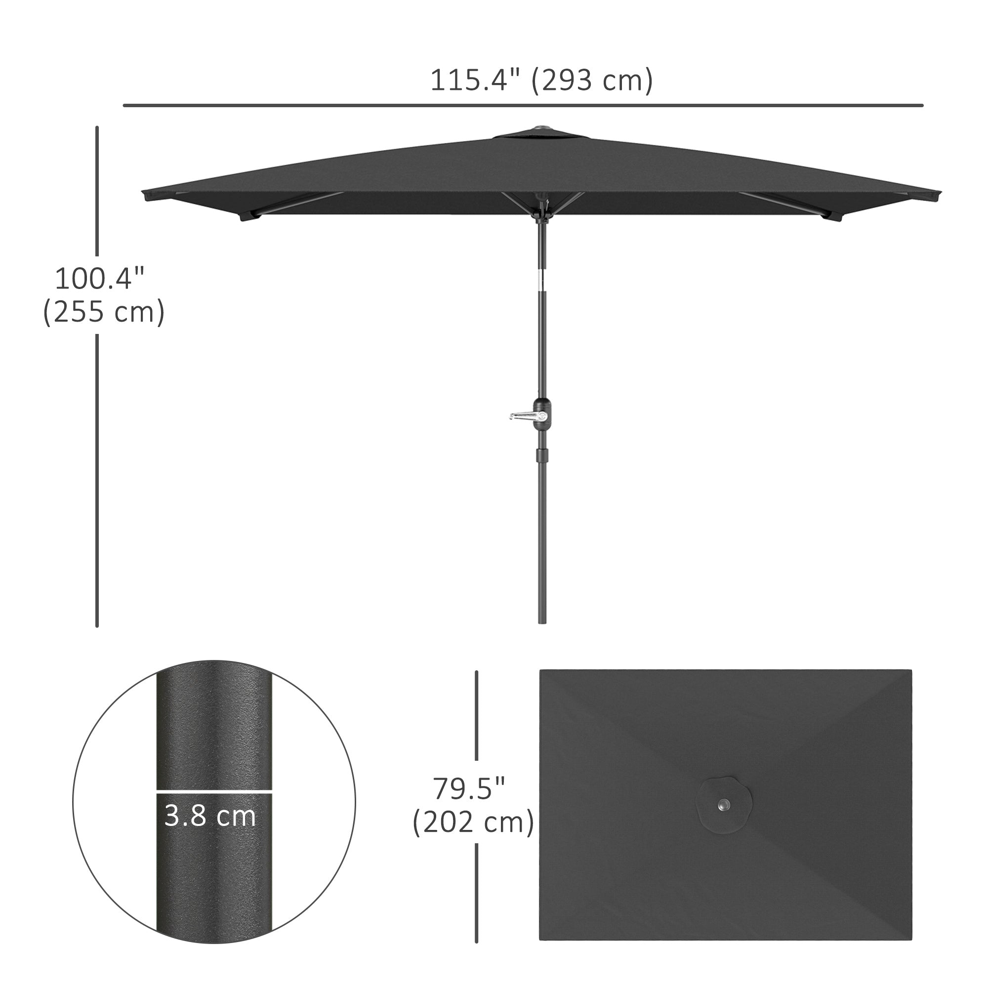 Outsunny 6.6x9.6ft Rectangle Aluminum Tilt Patio Umbrella, Garden Market Parasol, Outdoor Sunshade Canopy with Crank, Dark Grey 
