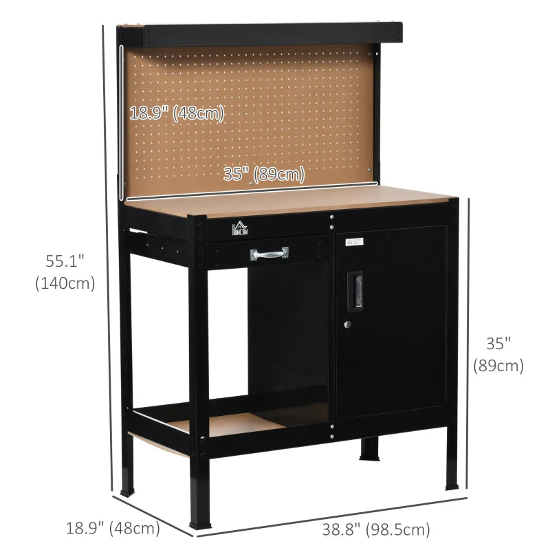 Multipurpose Tool Workbench for Garage, Garage Bench with Storage Drawer, Peg Board, Lockable Cabinet