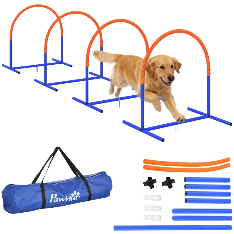 Dog Agility Training Equipment, 4 PCS Obstacle Course with Carrying Bag for Old Dogs, for Backyard, Outdoor, Blue
