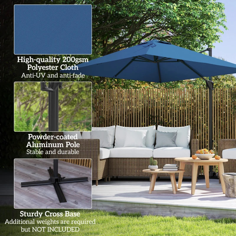 8'x8' Square Patio Hanging Offset Umbrella, Outdoor Cantilever Parasol w/ Cross Base, Navy Blue