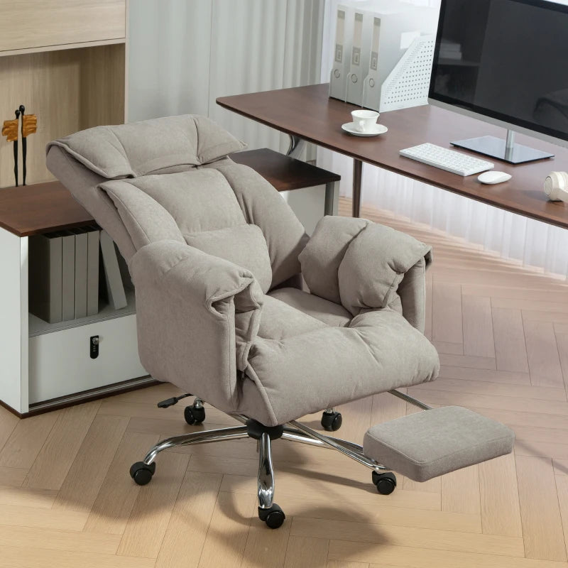 High Back Office Chair, Reclining Desk Chair with Footrest, Swivel Base, Rolling Wheels, Light Grey