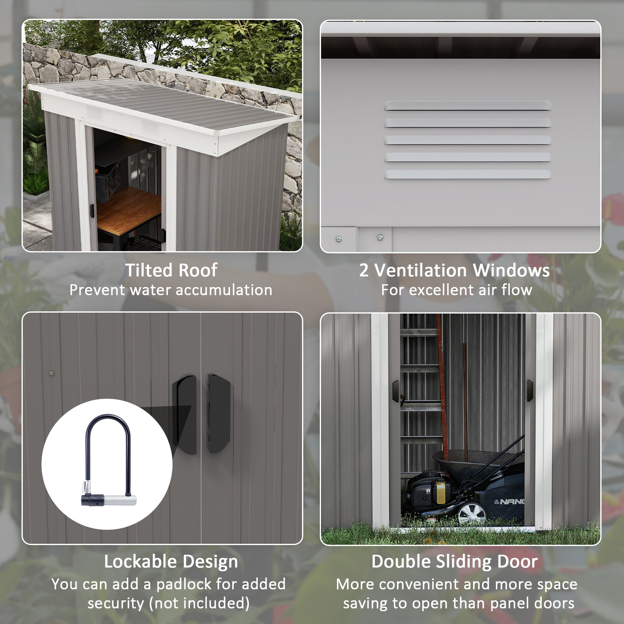 Outsunny 6' x 4' Outdoor Storage Shed, Metal Garden Tool Storage House Organizer with Lockable Sliding Doors and Vents for Backyard Patio Lawn, Light Grey 