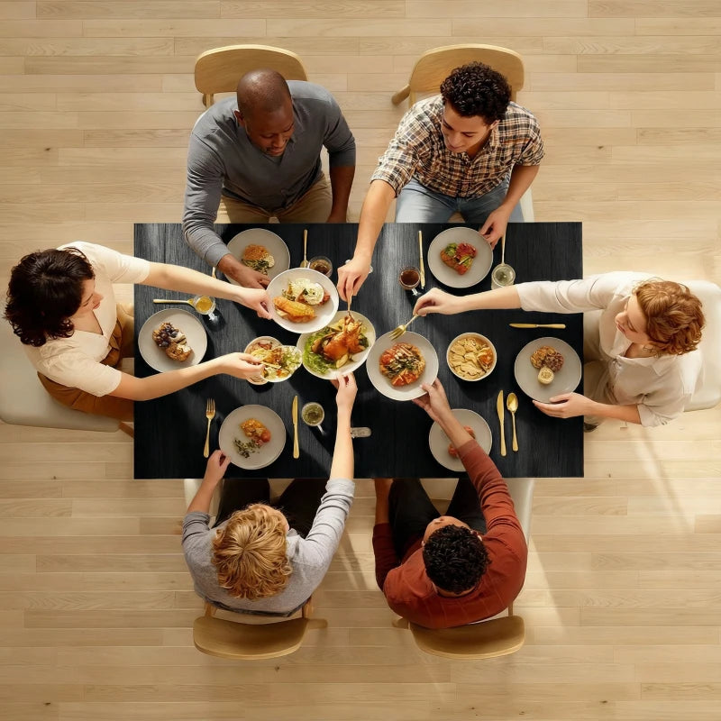 55" Extendable Dining Table for 4-6 Person, Kitchen Table with PU Handle and Felt Pads for Small Spaces, Black