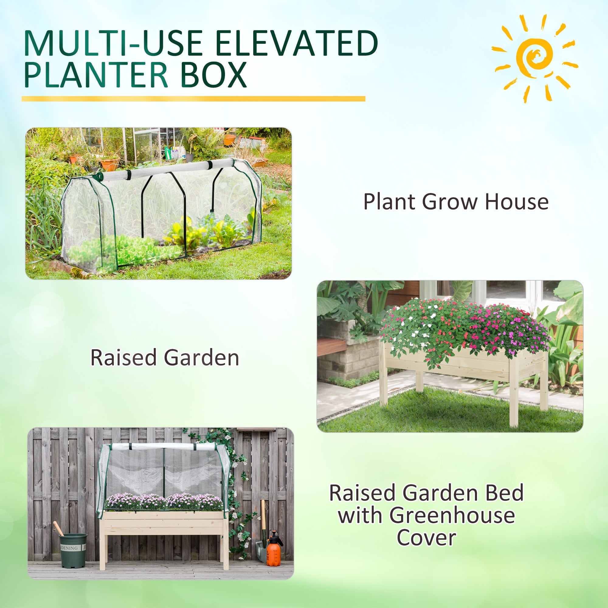 Aosom Elevated Wood Planter Box with PE Greenhouse Cover - Outdoor Raised Garden Bed for Herbs and Vegetables, Perfect for Patio Use 