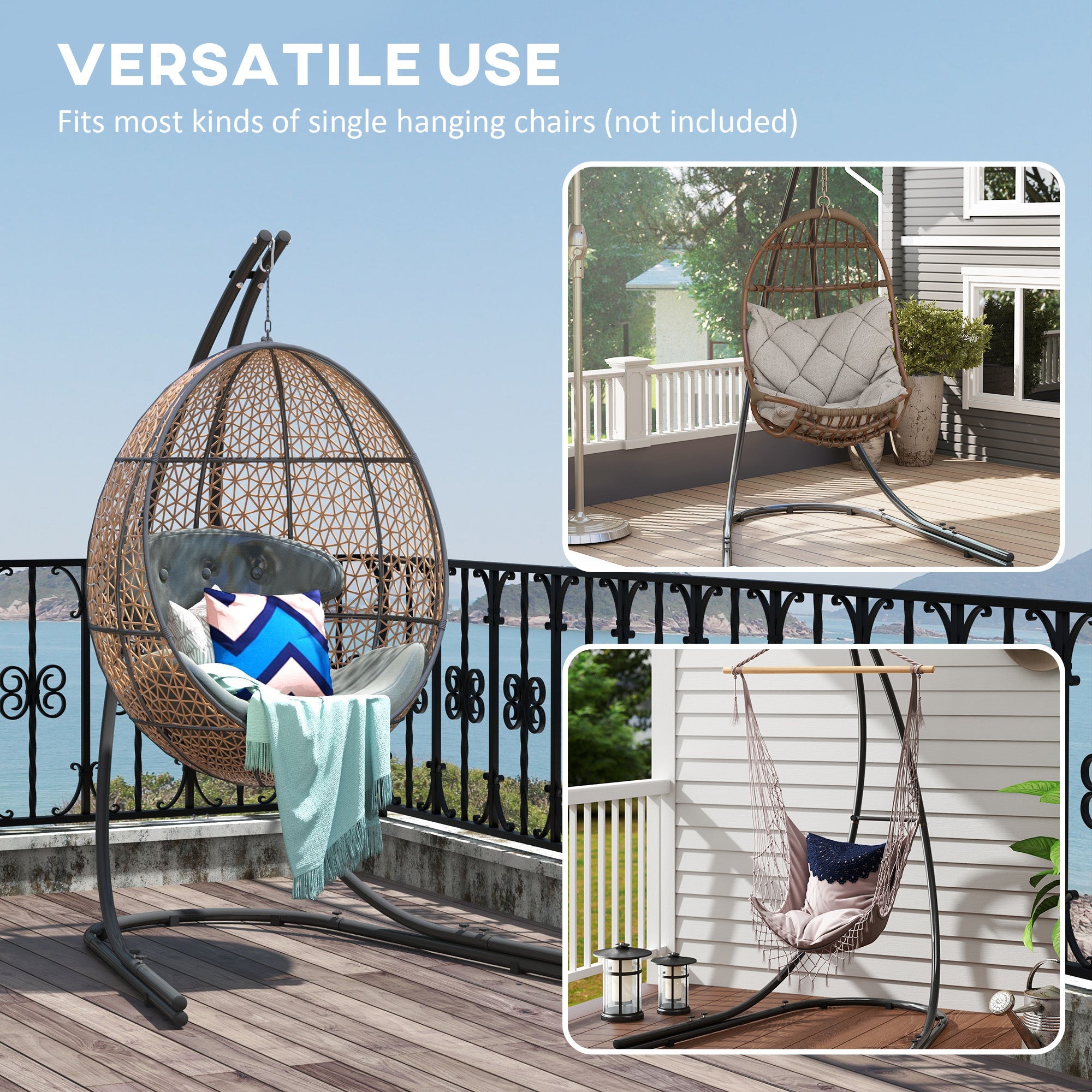 Outsunny Hammock Chair Stand, Heavy Duty Steel Hanging Chair Stand for Swing Chair, Egg Chair, with Extra Large Base, Black 