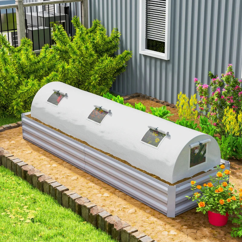 Portable Mini Greenhouse, Tunnel Growing Tent with 5 Mesh Windows and Steel Frame,10' x 3' x 2', White