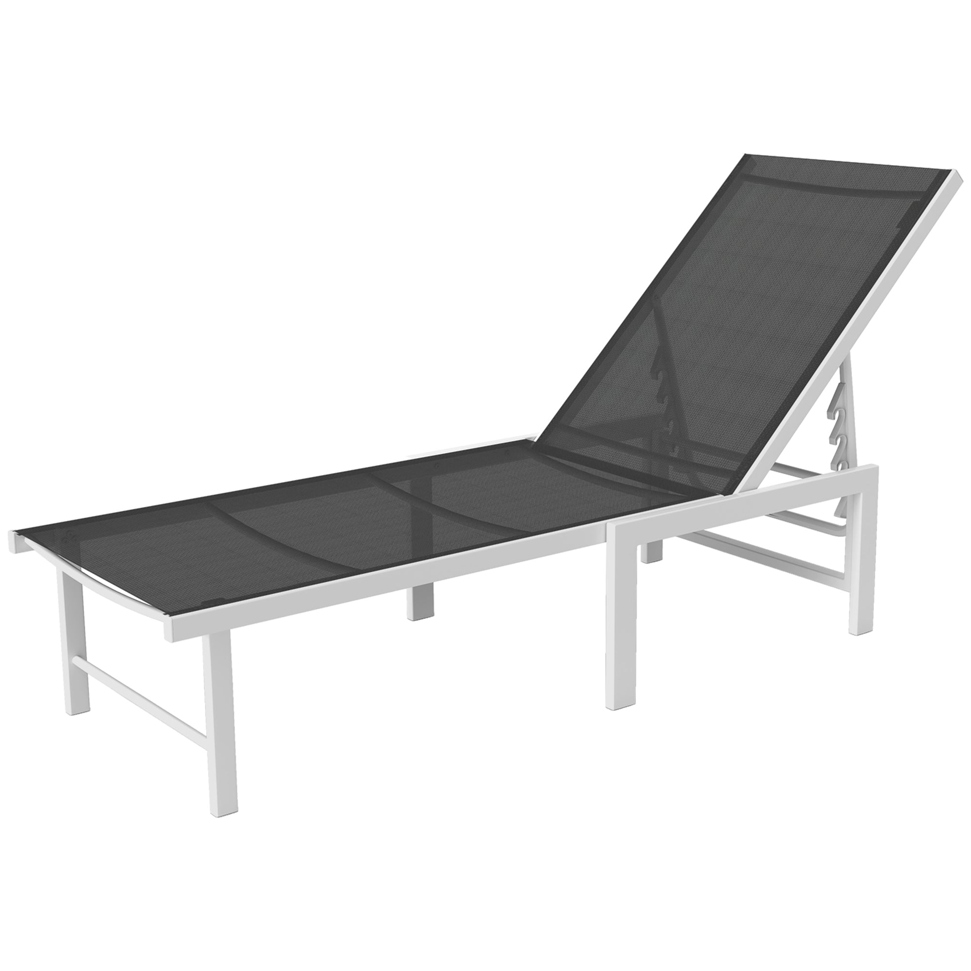 Outsunny Outdoor Lounge Chair, 5-Level Reclining Outdoor Chaise Lounge Tanning Chair with Mesh Seat, Grey 