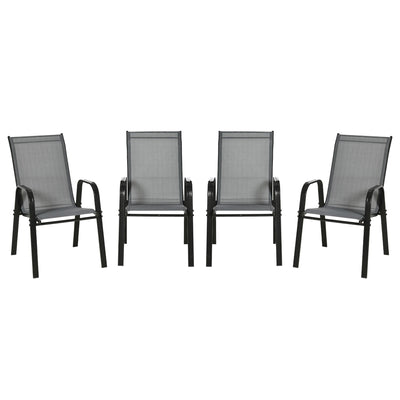 Outsunny Set of 4 Outdoor Dining Chairs, Heavy Duty Stackable Patio Dining Set with Armrests for Balcony Garden, Dark Grey 
