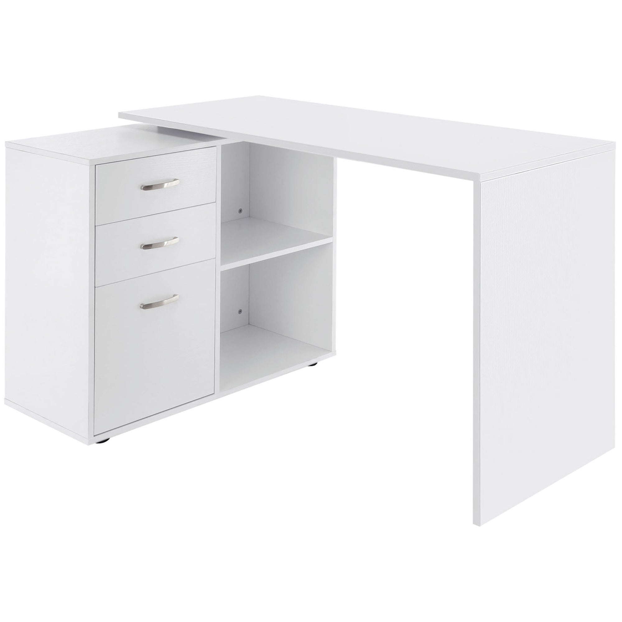HOMCOM L-Shaped Desk Computer Corner with Storage Shelf Drawer White Home Office Workstation 