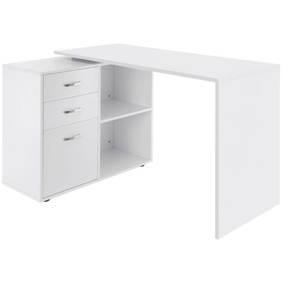 HOMCOM L-Shaped Desk Computer Corner with Storage Shelf Drawer White Home Office Workstation 