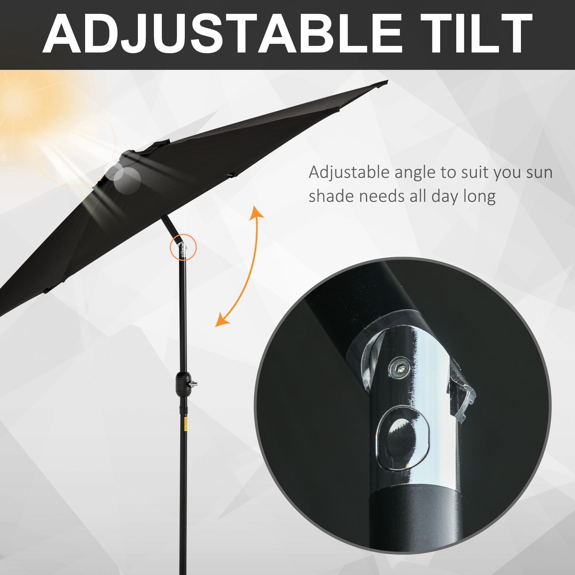 Outsunny Aluminum Patio Shelter: 8.9' Round Tilting Canopy Umbrella with 6 Ribs, Crank Handle Black 