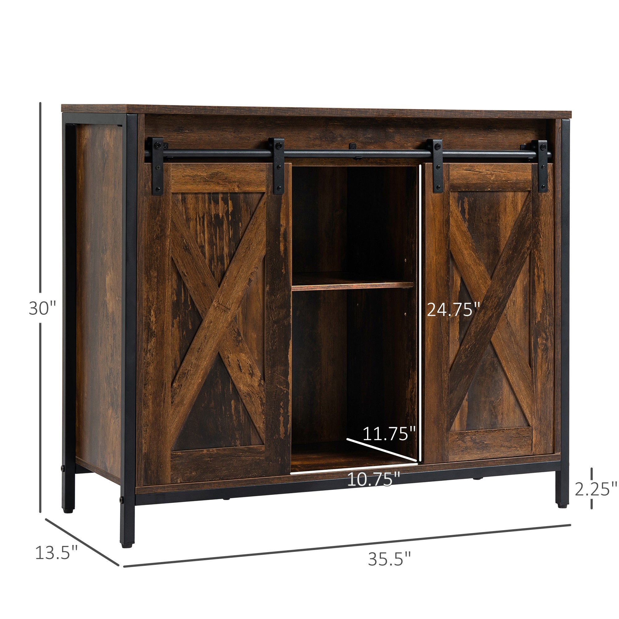 HOMCOM Industrial Chic: Sideboard Buffet Cabinet with Sliding Barn Doors, Adjustable Shelves, Brown Finish for Living Room 
