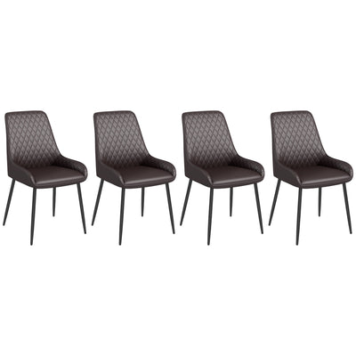 HOMCOM Contemporary Dining Chairs Set of 4 Brown PU Leather Metal Legs for Dining Room Living Area 