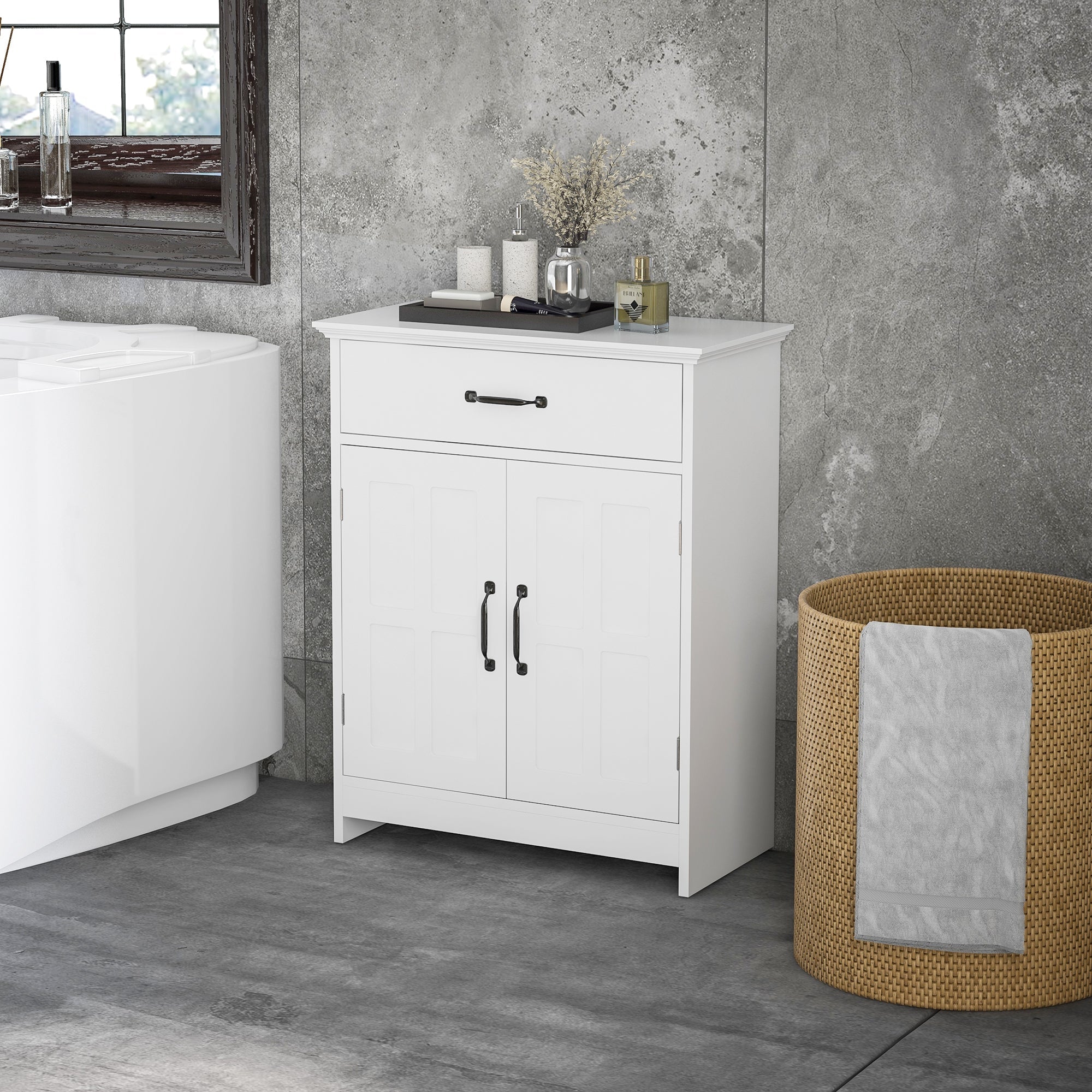 kleankin 2-Door Bathroom Cabinet: Adjustable Shelves, Versatile Storage & Compact 23.6"x11.8"x29.5" Design in White Finish 