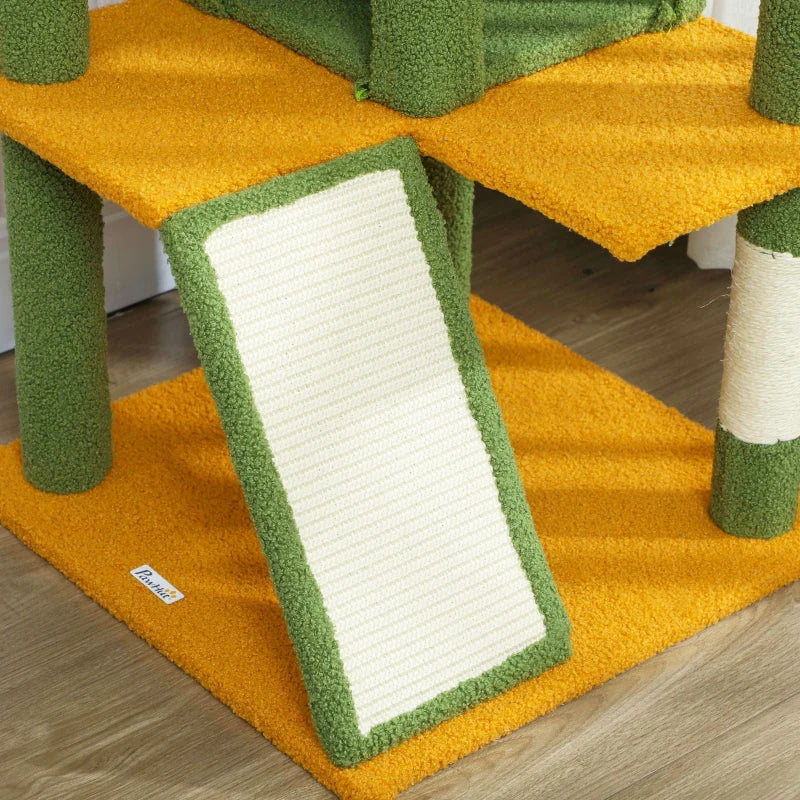 54" Cat Tree, Multi-Level Cat Tower with Scratching Posts, Cat Condos, Bed, Platforms, Ramp, Toy Ball, Green