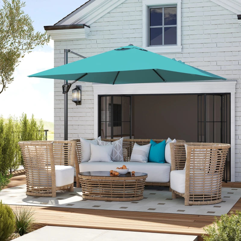 8'x8' Square Patio Hanging Offset Umbrella, Outdoor Cantilever Parasol w/ Cross Base, Blue