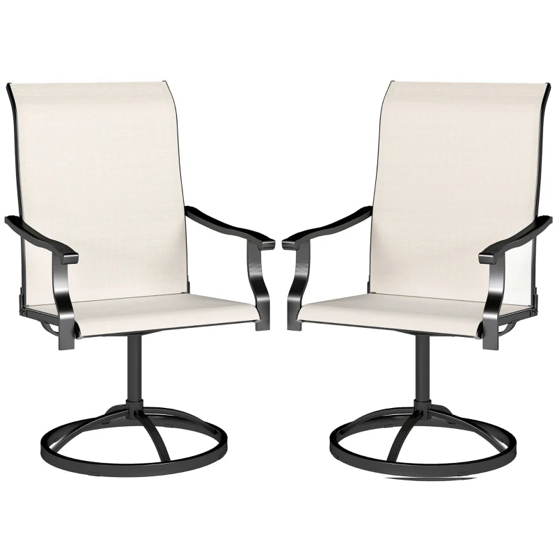 Outdoor Swivel Dining Chairs Set of 2, High Back Swivel Chairs with All Weather Mesh for Deck, Backyard, Poolside, White