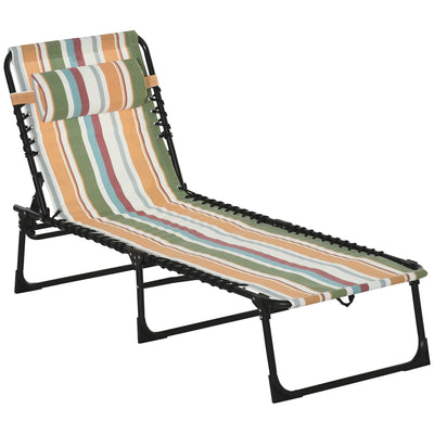 Outsunny Portable Folding Beach Bed 4-Level Adjustable Recliner Lounger Cot Multicolored Lightweight for Camping 
