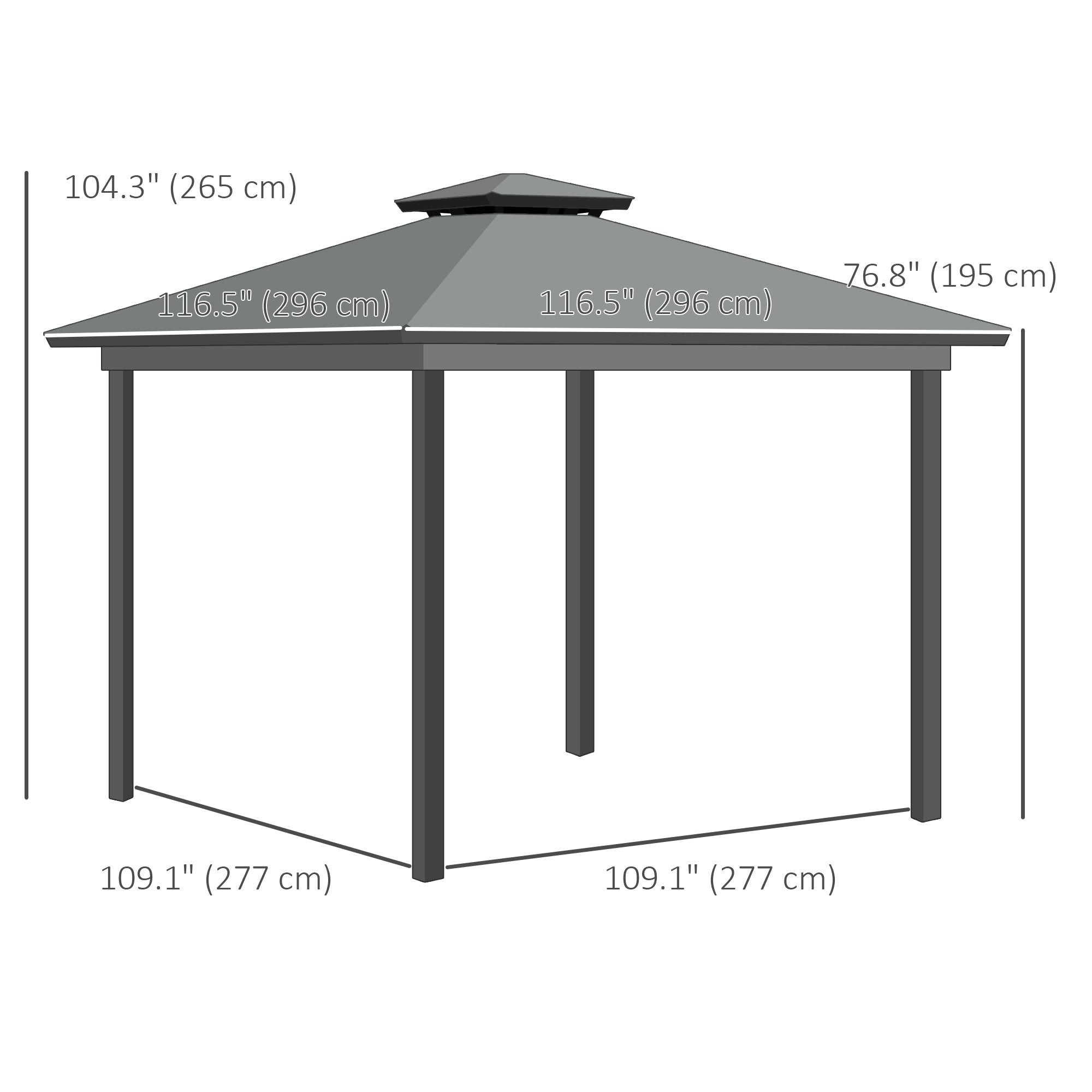 Outsunny 10' x 10' 2-Tier Outdoor Gazebo Canopy Tent with Zippered Mesh Sidewalls, Aluminum Frame for Patio, Backyard Light Grey 