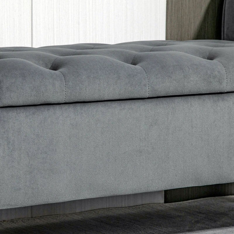 Button Tufted Storage Ottoman Bench, End of Bed Bench with Rolled Arms, Storage Chest for Living Room, Entryway, Grey