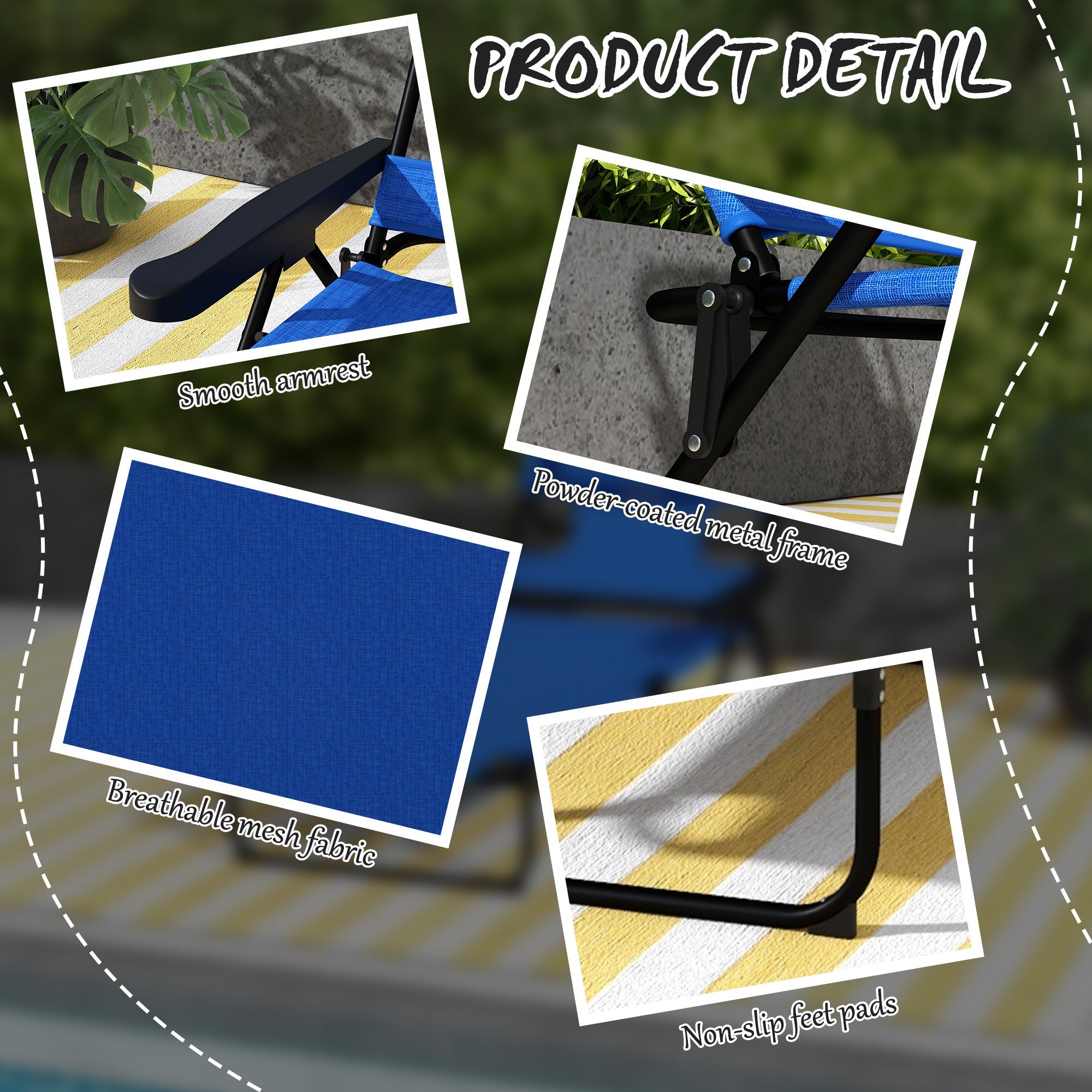 Outsunny Dark Blue Folding Lounge Chair with Reclining Back Portable Outdoor Use 