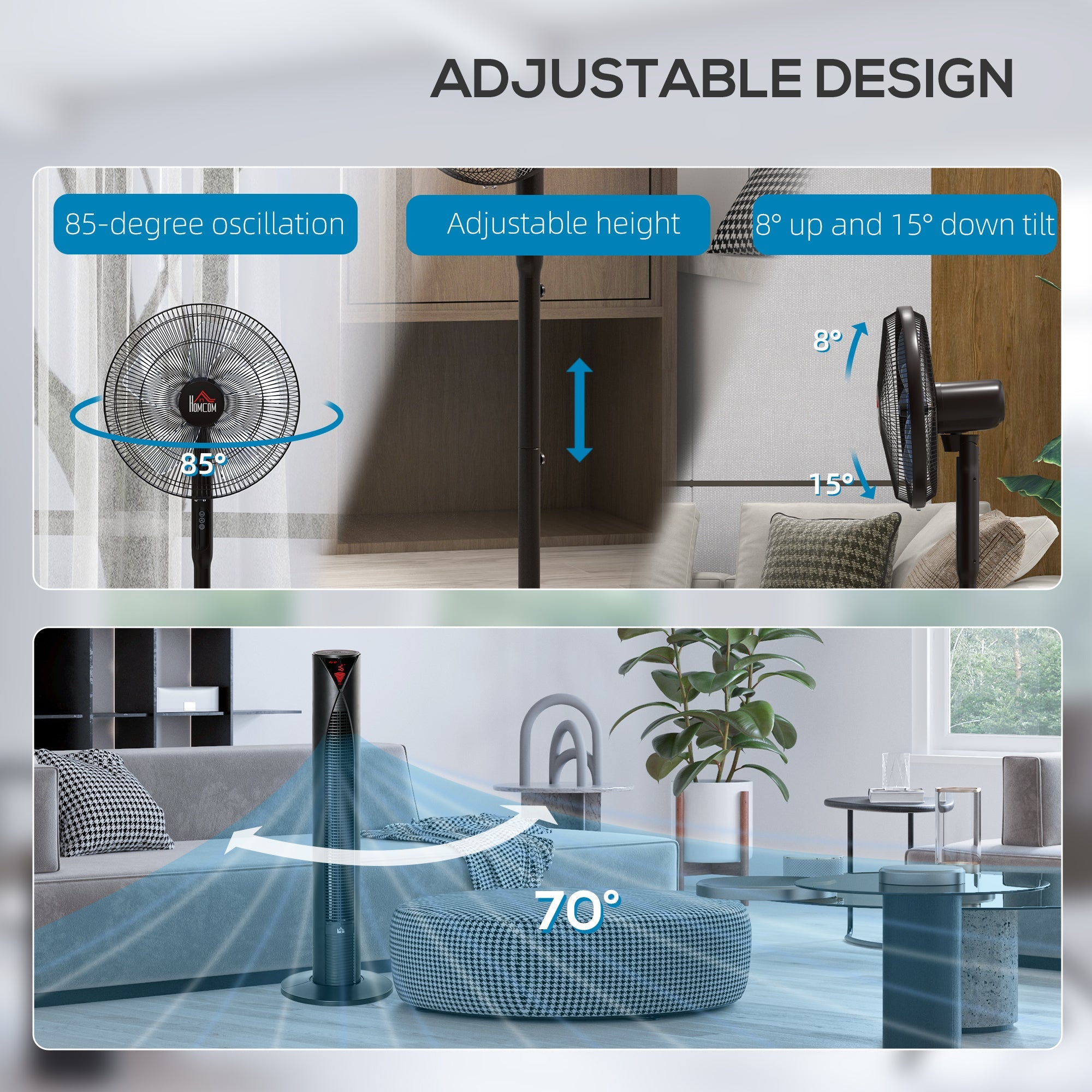 HOMCOM Tower Fan and 16" Pedestal Fan Set, with Remote Control, Height Adjustable, Tilted Head, Timer, Oscillating Standing Fan, Black 