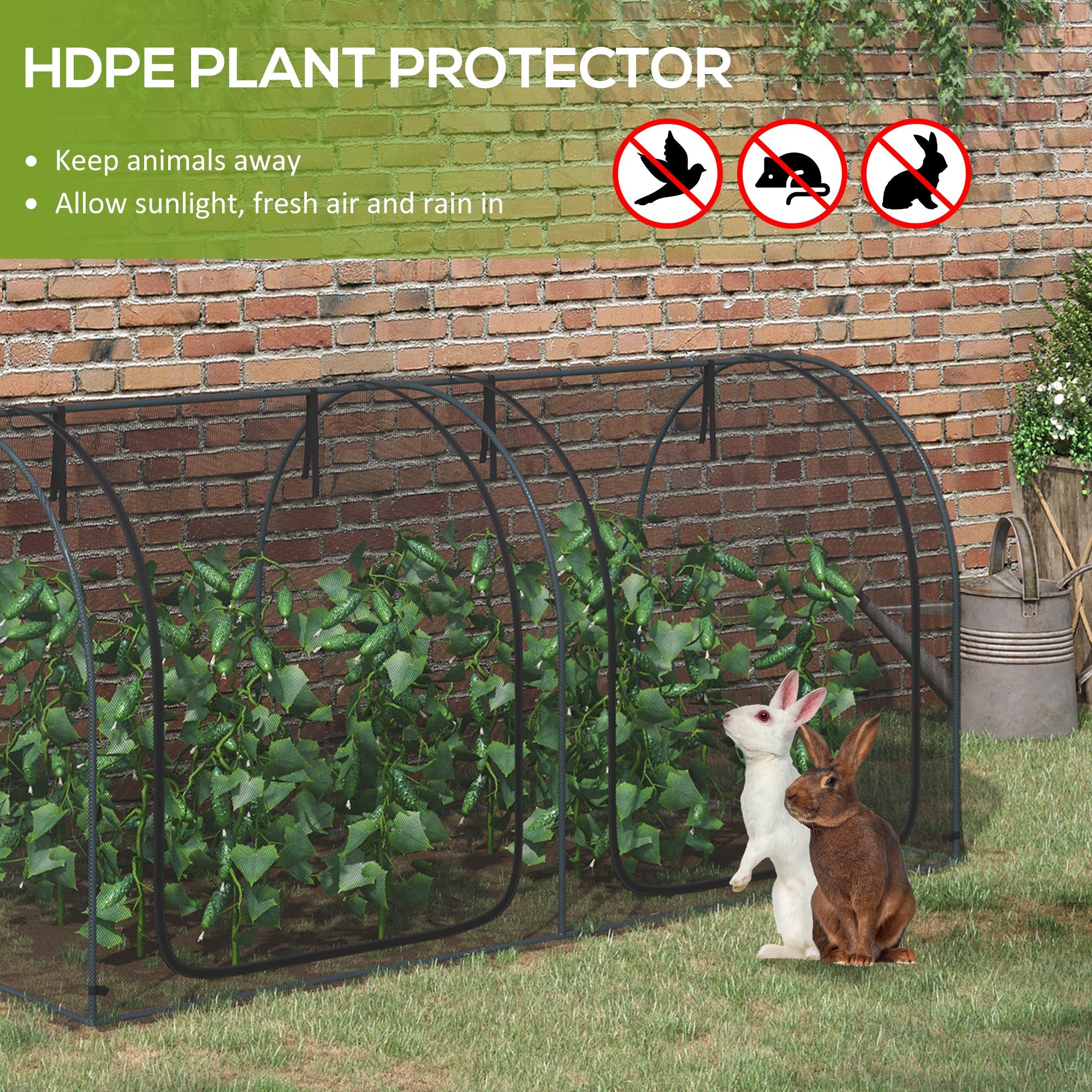 Outsunny 8'x4' Garden Crop Cage - Plant Protector with Zippered Doors, Ground Stakes for Yard, Lawn, Black 