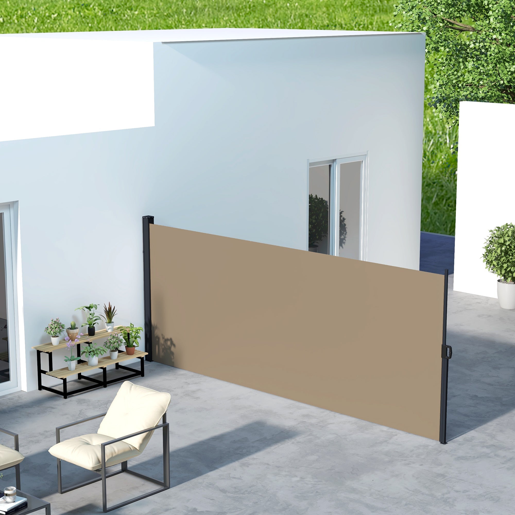 Outsunny 13' x 5' Retractable Side Awning, Outdoor Privacy Screen for Garden, Hot Tub, Balcony, Terrace, Pool, Khaki 