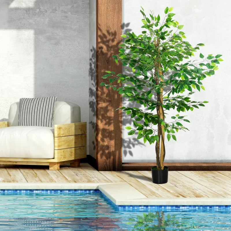 Set of 2 5ft Artificial Trees Ficus, Indoor Fake Plants with Pot, for Home Decor