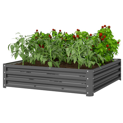 Outsunny 4'x4' Galvanized Steel Raised Bed: For Outdoor Veggies, Flowers & Herbs in Light Grey 