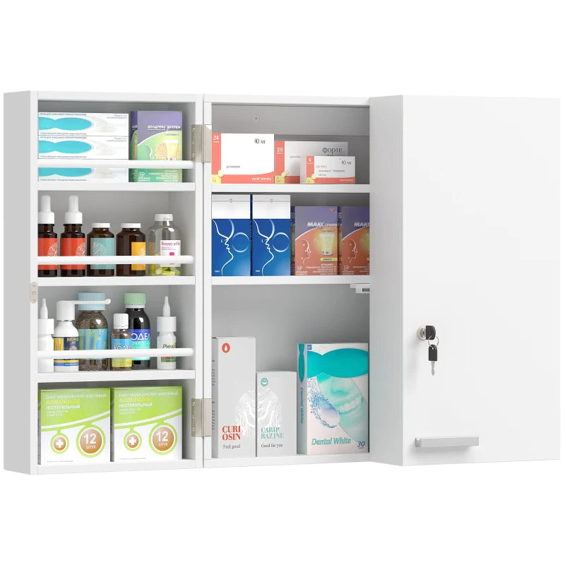 Wall Mount Medicine Cabinet, Bathroom Cabinet with 4 Tier Shelves, Lockable with 2 Keys for Kitchen, White