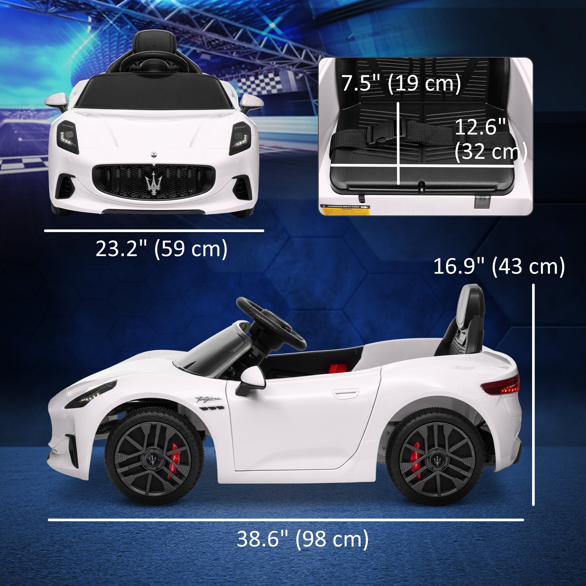 Qaba 12V Maserati Gran Turismo Licensed Kids Electric Car w/ Remote Control, Soft Start, LED Lights, Music, Horn, MP3, White 