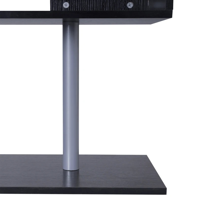 55" Corner Computer Desk, 360° Rotating L-Shaped Desk, Home Office Workstation with 3-Tier Shelves, Bookshelf, Black
