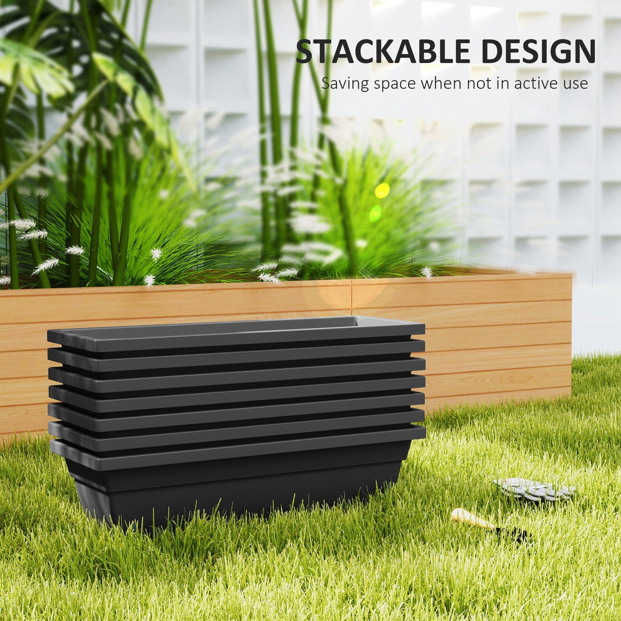 Outsunny Long Rectangular Flower Plant Pots, 7 Pack 23 Inches Window Boxes Planters for Windowsill, Garden, Black 