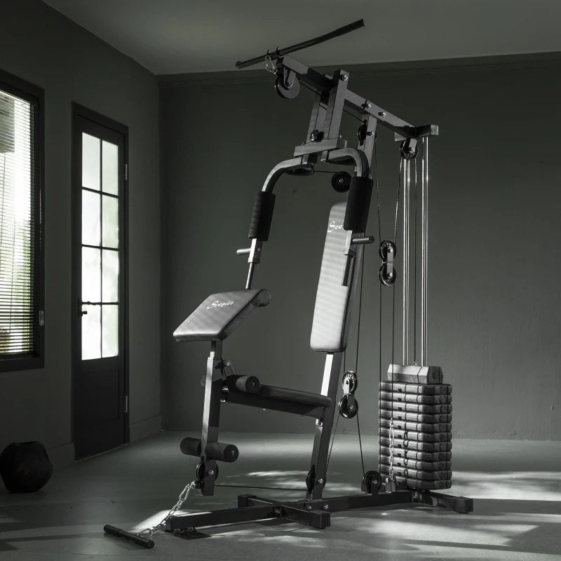 Soozier Home Gym Equipment Weight Training Machine, Multifunction Workout Machine with 143lbs Weight Stack for Full Body Workout and Strength Training, Black