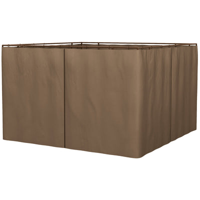 Outsunny Gazebo Curtain 10'x10' Sidewall Set 4 Panels with Hooks Brown for Outdoor Shelter 