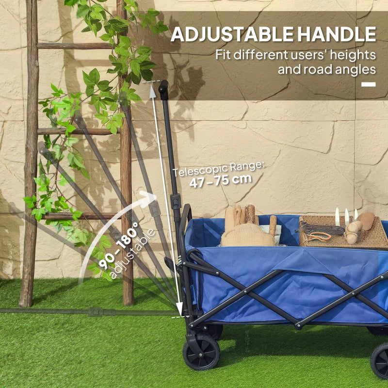 Collapsible Folding Garden Cart, Heavy Duty Lawn Wagon with Universal Wheels and Adjustable Handle, Blue