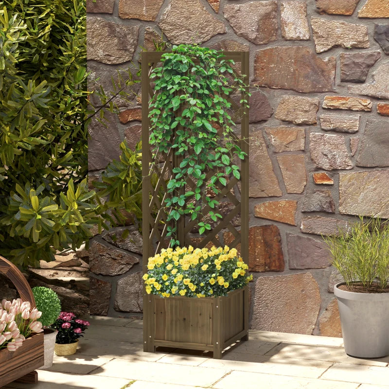 Raised Garden Bed Wood Planter with Trellis for Vine Climbing, 16" x 16" x 57", Carbonized