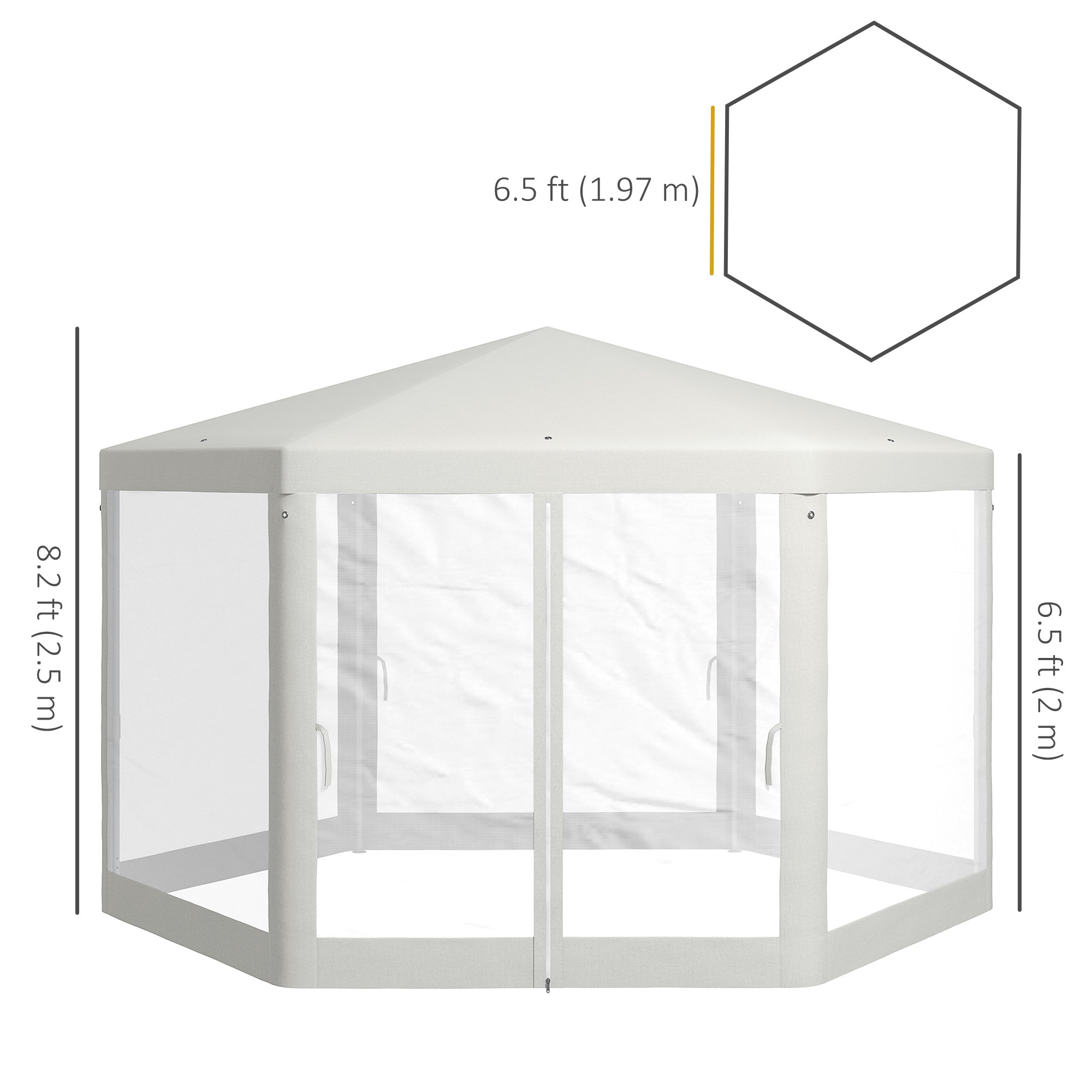 Outsunny Φ13' Hexagon Party Tent Patio Gazebo Outdoor Activity Event Canopy Quick Sun Shelter Pavilion with Netting Mesh Sidewall Cream White 