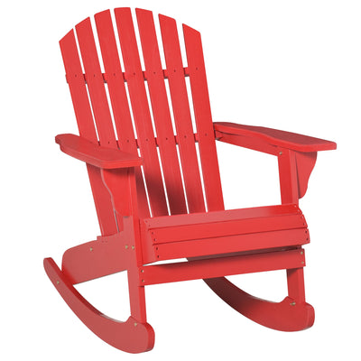 Outsunny Wooden Adirondack Rocking Chair with Slatted Wooden Design, Fanned Back, & Classic Rustic Style, Red 