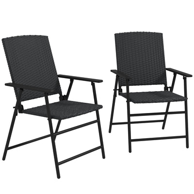 Outsunny 2PC Outdoor Wicker Dining Chairs Steel Frame Patio Furniture Black 