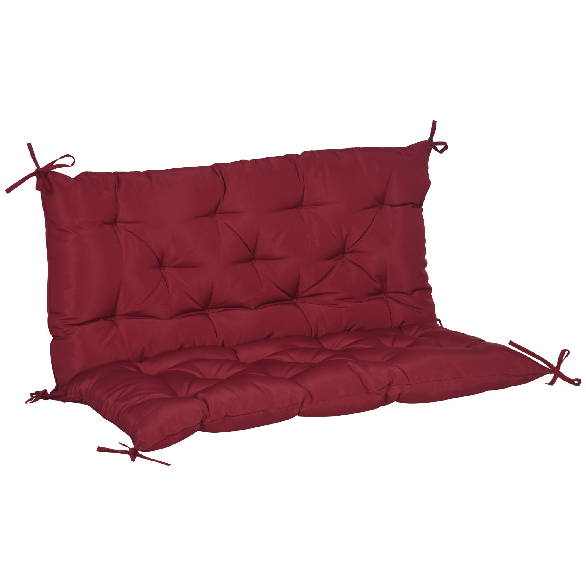 Outsunny Garden Bench Cushion with Backrest Non-Slip 2 Seater Thick Pad Swing Chair Mat Replacement 39.4"x38.6" Wine Red 