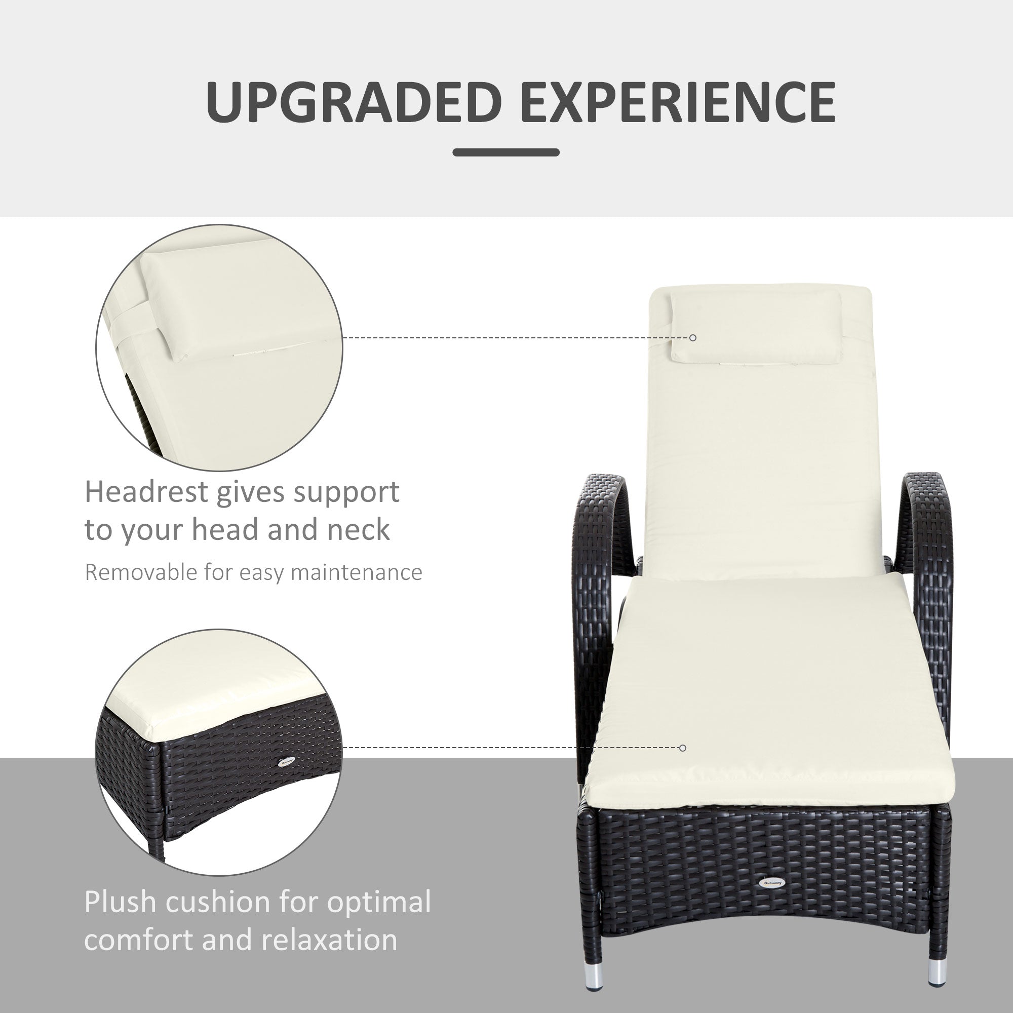 Outsunny Adjustable Rattan Wicker Sun Lounger Outdoor Recliner Chair Garden Chaise Lounge with Cushion 